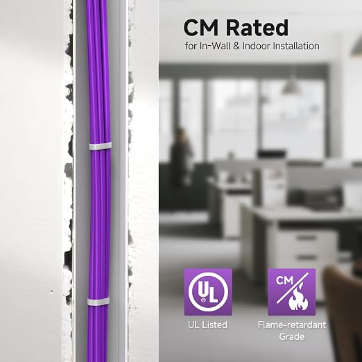 Cable Matters [UL Listed] 10Gbps in-Wall (CM) Rated 23AWG Bare Copper Cat 6 Cable - 1000ft, Solid, UTP Cat6 Bulk Ethernet Cable, Cat6 Ethernet Cord, Purple