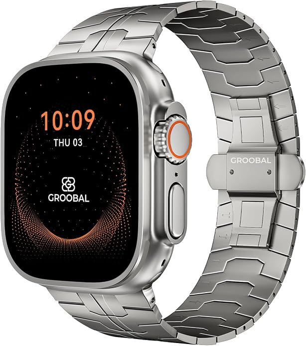 Grade 5 Titanium Band for Apple Watch Ultra 3/2/1 49mm & Series 11/10 46mm, DLC Coating Anti-Scratch Ultra 3 Band with Small-Link Design for Precise Fit, Secure Butterfly Clasp Band for Men