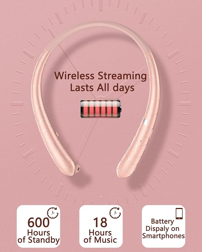 Bluetooth 5.3 Neckband Bluetooth Headphone, Sweat Resistant Noise Canceling Stereo Retractable Headphones, and Retractable Ear Tips for Music, Conference, Sports