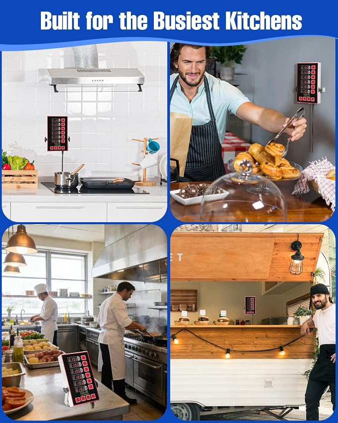 Commercial Kitchen Timer for Cooking, 6 Channel Timer Restaurant Kitchen Supplies, Heavy-Duty Timer - Stainless Steel | Digital LED Technology | Reminder Function | Loud Alarm