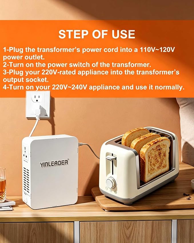 Yinleader Voltage Converter 120V to 240V OR 110V to 220V Step Up Transformer Using 220/230/240 Volt European Asian China Small Appliances in US (1000W)