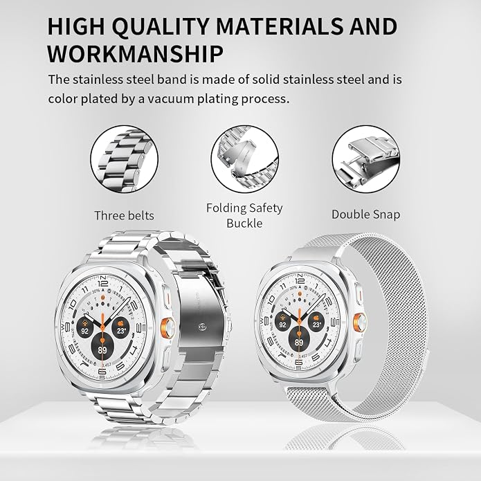 GOLDTOLUCK No Gap Stainless Steel Band Compatible with Samsung Galaxy Watch 8 7 6 5 4 Classic FE Pro Ultra 40mm 44mm 46mm 43mm 47mm 45mm 42mm Replacement Men Women Milanese Metal Elegant Casual
