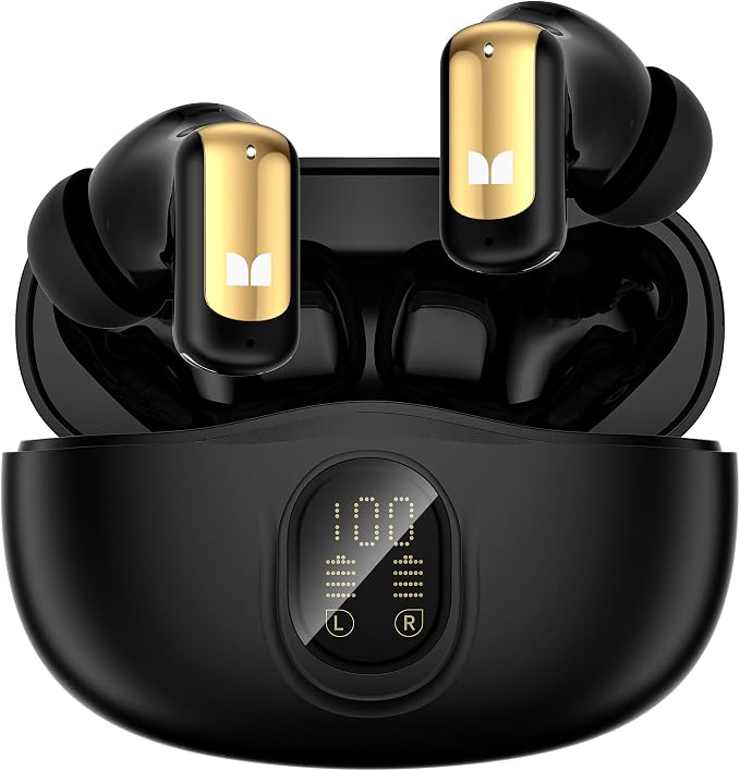 Monster N-Lite 217 Wireless Earbuds, Bluetooth 6.0 Stereo Headphones with Powerful Bass, Built-in Smart Noise Cancelling Mic for Clear Calls, Comfortable Fit, 32H Playtime, IPX5 Waterproof, Black