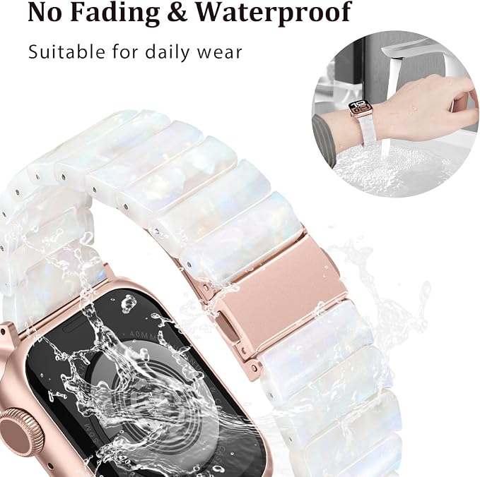 V-MORO Resin Band Compatible with Apple Watch Series 7/8/9/10/11 41mm/40mm/38mm/42mm Fashion Strap for iWatch Series 6/5/4/3/2/1/SE/SE 2 Lightweight Bracelet Wristband Women(Classic Aurora White)