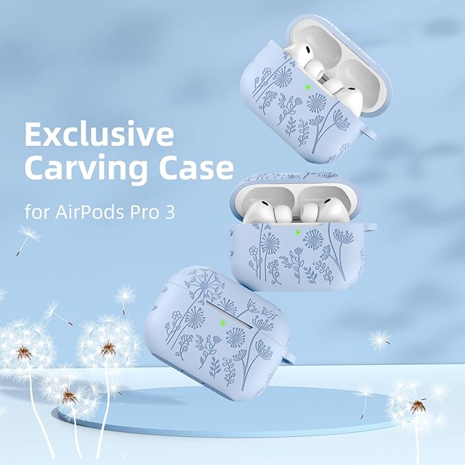 Lerobo for AirPods Pro 3 Case 2025 with Cleaner Kit, Flower Engraved Silicone Cover Compatible with Apple AirPods Pro 3rd Generation Case for Women with Keychain,Full Body Protection,Led Visible,Lilac