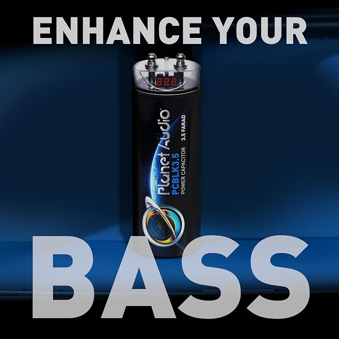 Planet Audio PCBLK3.5 Car Capacitor – 3.5 Farad, Energy Storage, Enhance Bass from Stereo, Warning Tones, LED Voltage Meter