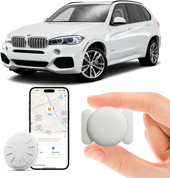 GPS Tracker for Vehicles, 1PCS Real Time Tracker Device for Vehicles, GPS Tracker Work with Find My (iOS Only), MINI Magnetic Car Tracker Device Hidden, No Monthly Fee, Waterproof, White