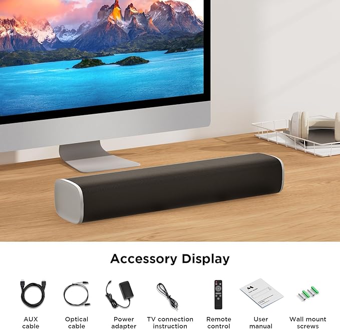 MZEIBO Sound Bar,50W TV Speaker with ARC/Optical/AUX/Bluetooth 5.3, Clear Dialogue & Deep Bass, Home Theater Audio System