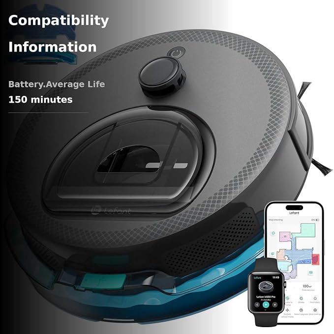 Lefant LiDAR Robot Vacuum and Mop, Smart Mapping and Obstacle Avoidance, Tangle-Free Pet Hair, 2.4G/5G WiFi App Control, Slim Design for Wider Coverage, Carpet Detection, M330 Pro, Grey