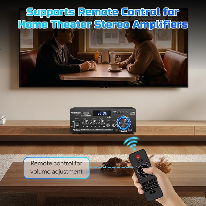 AK45 Bluetooth Stereo Receiver Amplifier,800W Home Audio Amp with FM Radio,USB/SD Inputs Remote Control, Wireless Power Amplifier for Home Theater Speakers,Karaoke,Garage Bookshelf Speakers