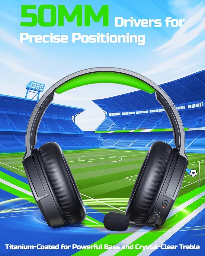 BINNUNE Wireless Gaming Headset for Xbox Series X|S & Xbox One, Low Latency Wireless + Bluetooth, Flip-to-Mute Noise Cancelling Mic, 50mm Drivers, 40H Battery, Over-Ear Headphones