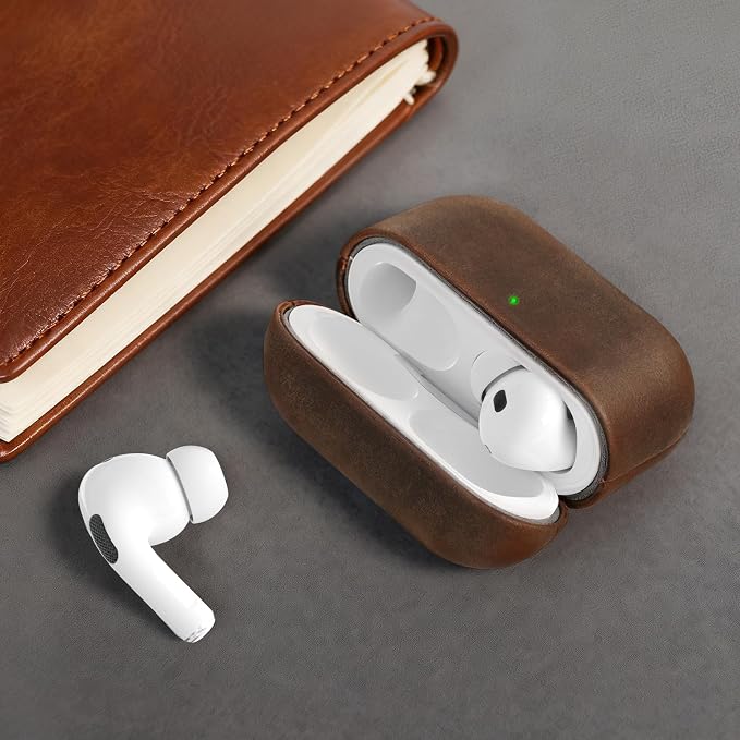 for AirPods Pro 2 Case Crazy Horse Leather, Handcrafted Vintage Genuine Leather Shockproof Protective Cover Accessories with Lanyard Compatible with AirPods Pro 2nd/1st Generation