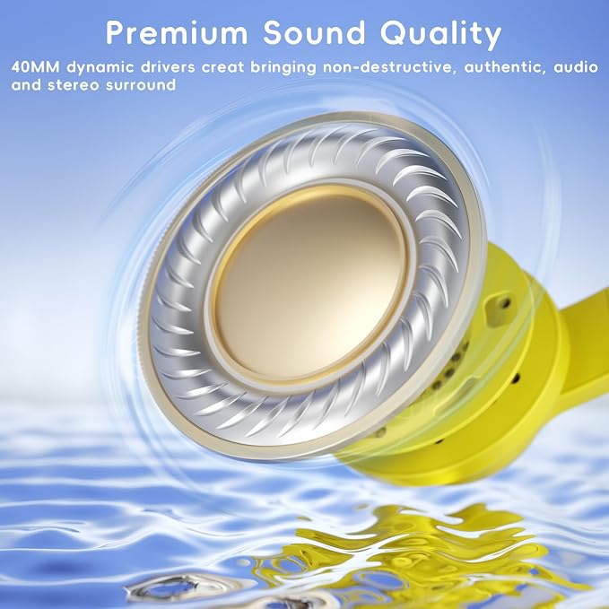 Candy Bila Kids Headphones, Wired Headphones for Kids Over Ear with Microphone, 85/94dB Volume Limiter Headphone for Girls Boys, Foldable Headphone for Learning & Entertainment, Yellow