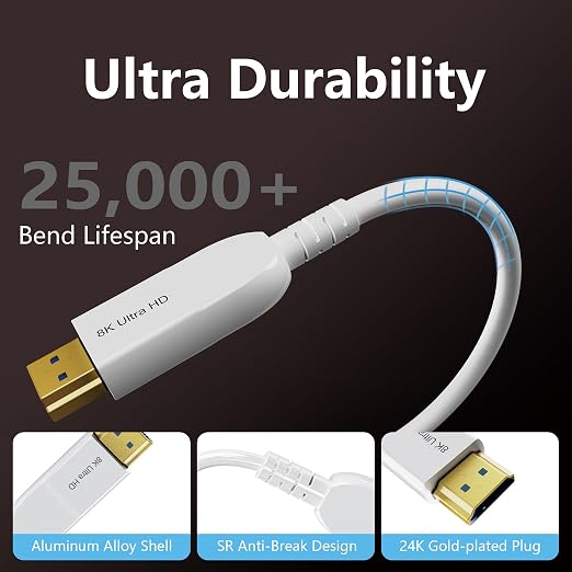 8K Fiber Optic HDMI Cable 65FT, 48Gbps Ultra High Speed Long HDMI 2.1 Cord Braided 8K@60Hz 4K@120Hz HDR10/HDCP2.2&2.3/eARC/3D Compatible for PS5, Xbox, HDTV, Laptop, Monitor