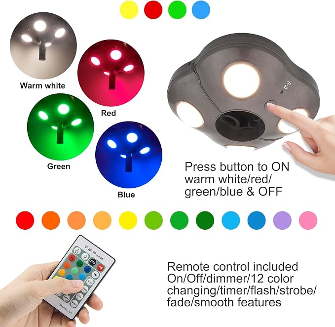 Umbrella Light Battery Operated, 16 RGB Color Changing Patio Umbrella Lights with Remote, Outside Under Umbrella Lights for Offset Parasol Tent-Bronze