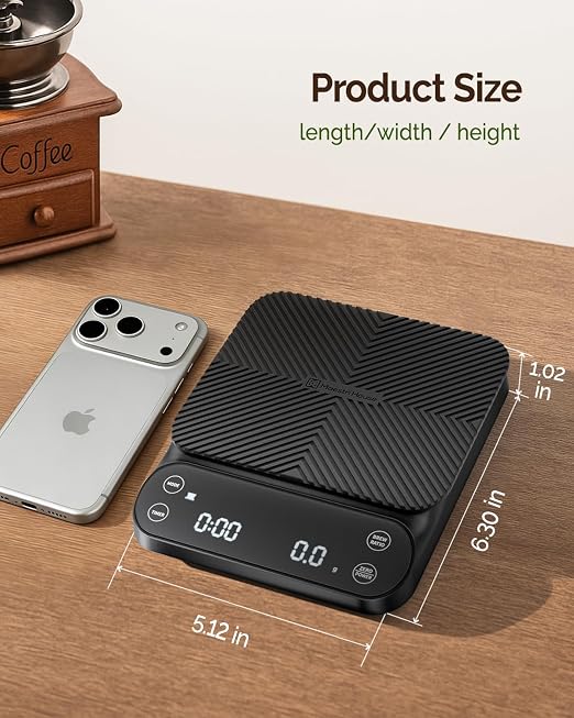 Maestri House S3 Coffee Scale with Timer, 3kg/0.1g Rechargeable Pour Over Coffee Scale, 3 Brew Modes, Adjustable Brew Ratios & Flow Rate Display, Scale for Pour Over, Espresso & French Press-Black
