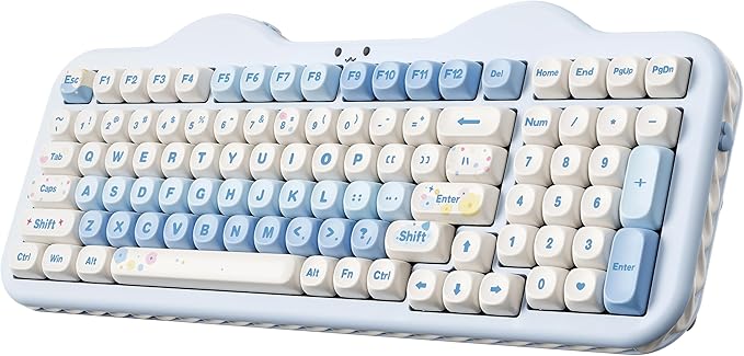 YUNZII C98 Wireless Mechanical Keyboard with Number Pad,98 Key BT5.0/2.4G/USB-C Hot Swap Gasket Mount with PBT MOA Keycaps,Custom RGB,Cute Cake Keyboard for Win/Mac (Blue, Milk V2 Linear Switch)