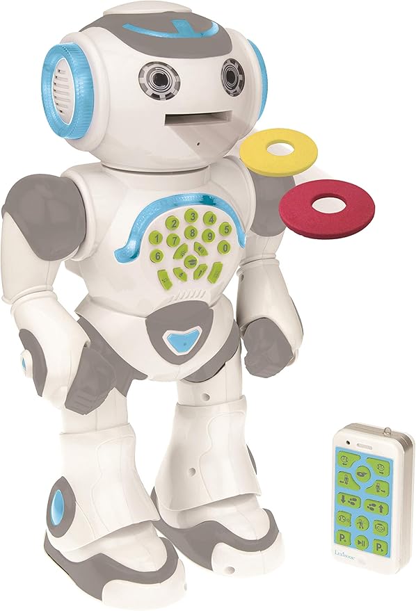 LEXiBOOK Powerman Max, Remote Control Walking Talking Toy Robot STEM Programmable, Dances, Sings, Tells 10,000 Stories, 300+ Learning Quiz, Shooting Discs and Voice Repeat for Kids 4+ ROB80US