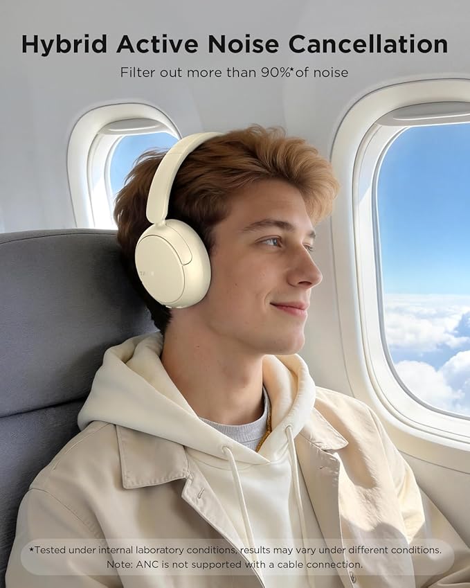 TALIX H30 Hybrid Active Noise Cancelling Headphones, 110H Playtime Hi-Res Audio Bluetooth 6.0 Wireless Over Ear ANC Headphones for Commute/Travel (Off-White)