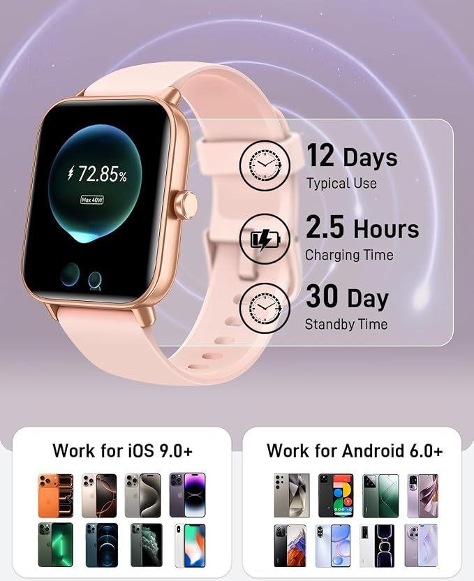 Hingso Smart Watches for Women, 1.85" Fitness Tracker for Android & iPhone | Bluetooth Call & Text Alert, Alexa Built-in, 24/7 Heart Rate/SpO2/Sleep/Cycles Monitor, 120+ Sports, IP68 Waterproof, 2 Bands