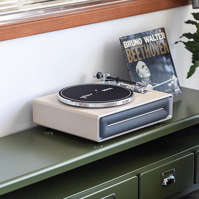 syitren SEVIA Record Player Vintage Turntable for Vinyl Records with Built-in Speakers Bluetooth Retro Phonograph