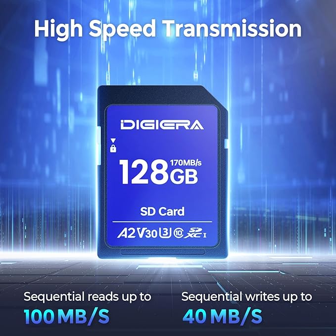 DIGIERA 128GB CS100 SDXC UHS-I Memory Card - up to 100MB/s, C10, U3, V30, 4K UHD, SD Card for Computers, Digital Cameras, Home Theatre Devices, Car Navigation Systems (2 Pack)