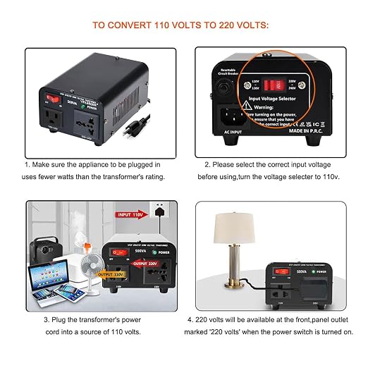 Yinleader 500W 110/120V to 220/240V Voltage Converter Transformer Step Up/Down Converter 110V to 220V, 220V to 110V with US Power Cord and US to EU Adapter