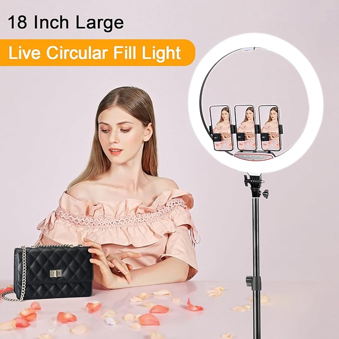 18 Inch Ring Light with Tripod Stand, Dimmable 58W 5500K LED Circle Light for TikTok/Live Stream/Makeup/YouTube with Carrying Bag,Compatible Camera and Phone