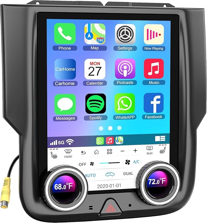 for Dodge Ram 1500/2500/3500 Manual AC Android 13 Car Radio 8-core, 10.4 Inch IPS Touch Screen Car Stereo with Wireless Carplay/Android Auto,GPS, WiFi, Bluetooth, FM, DVR