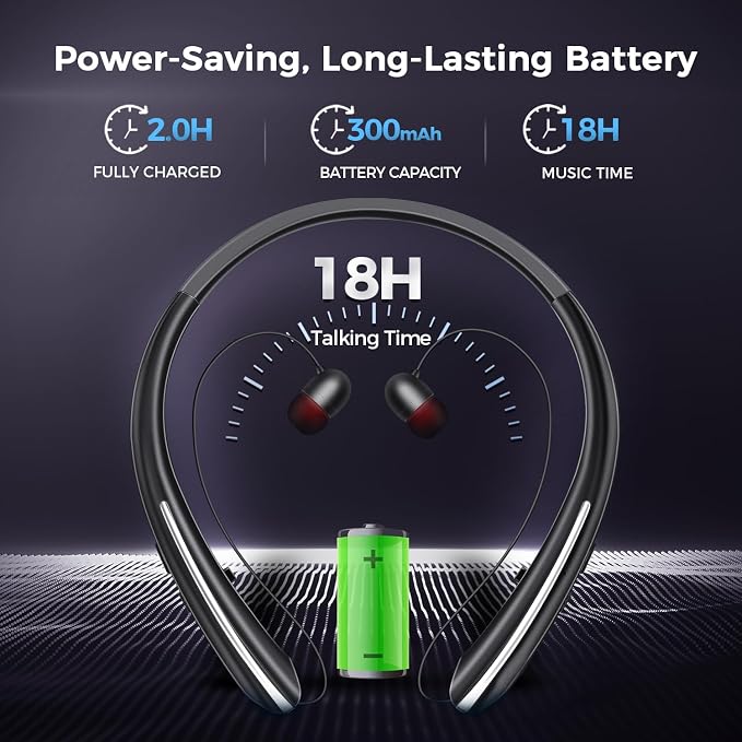 Gardway Neckband Bluetooth Headphones, Bluetooth 5.4 Wireless Headphone with Retractable Earbud,16Hrs Playtime, IPX5 Sweatproof, Around The Neck Headphones Stereo Headset