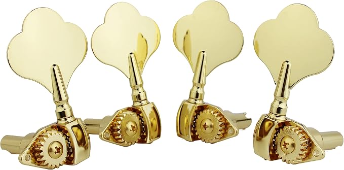 Guyker Open Frame Electric Bass Machine Head (2R + 2L) - 1:20 Ratio Gear Tuners Tuning Key Pegs - golden