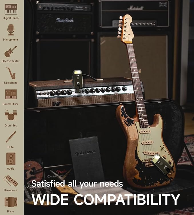 2026 Upgraded Version RGB Lighting Wireless Guitar System, 230-foot Transmission Distance Wireless Guitar Transmitter and Receiver, Guitar Wireless System for Guitars, Basses, Instruments (Gray)