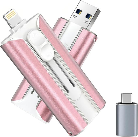 MFI Certified 512GB Flash Drive for iPhone&iPad&Android&Pc, Photo Stick USB Stick Memory Stick Photo/Video Storage Jump Drive Photo Saver External Flash Drive (Available Space: ~484gb),1 Pack,Pink