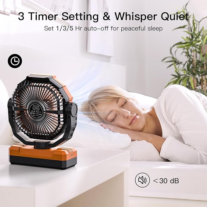 FRIZCOL 3-in-1 Camping Fan - Portable Fans Rechargeable - 24000mAh Detachable Battery Powered Fan with Light & Remote for Indoor Outdoor, Tent, Travel, Fishing, Jobsite, Gifts for Men Dad Him - Orange