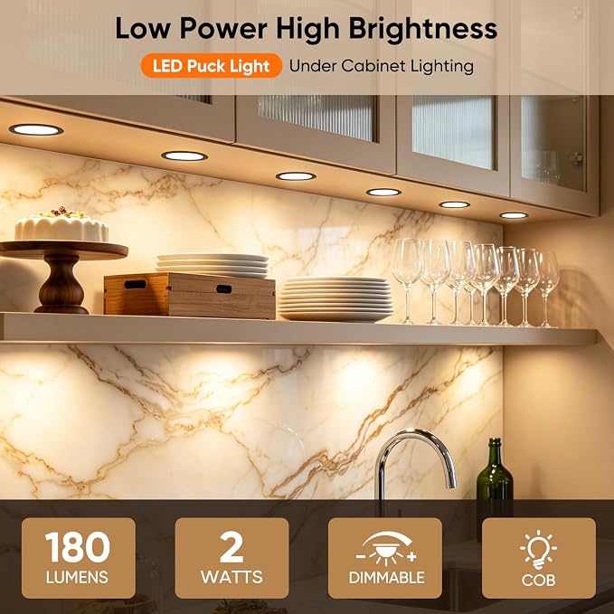 VST Smart Puck Lights, 10 Pack, 3000K-6000K Dimmable Under Cabinet Lighting, Compatible with Alexa & Google Home, App & Remote Control, 12V 2W, Recessed/Surface Mount, Black for Kitchen Display Case