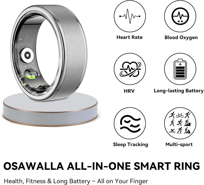 Smart Ring for Women Men,Fitness Ring with 24/7 Activity Tracking,Stress,Sleep Monitoring,No APP Subscription Fees,Compatible with iOS & Android, HarmonyOS Silver, 13#
