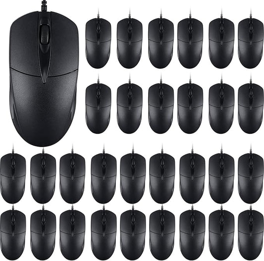 100 PCS Black Wired USB Computer Mouse Bulk - 1000 DPI 3 Button Corded with Home Office Noiseless Simple for Laptop Desktop PC