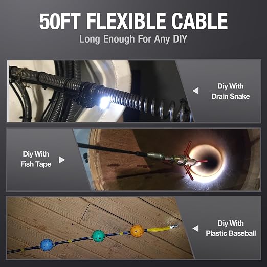 50ft Dual Lens Endoscope Camera with Light, Teslong 4.5" HD Snake Borescope Inspection Camera, Home Waterproof Fiber Optic Scope with Flexible Cable