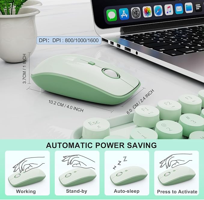Wireless Keyboard and Mouse | Cute Colorful Keyboard and Mouse with 2.4GHz Cordless Retro Typewriter Keyboard | Auto-Sleep | USB Receiver for Windows PC/Laptop - Green Gradient