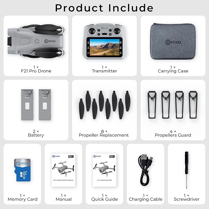 Contixo F21 Pro Drone with Dual Camera, 30 Min Flight Time With 2 Batteries, 4.3" Screen Remote, Obstacle Avoidance, Optical Flow Hover, 2.4GHz FPV, Altitude Hold, 3D Flip Drones For Adult Teenager