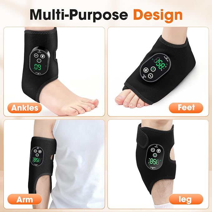 2 Pack Cordless Ankle Heating Pad & Foot Massager, Heated Ankle Wrap Brace with 6 Heat Levels & 3 Vibration Modes, Rechargeable Foot Warmer & Ankle Massager, Adjustable & Portable