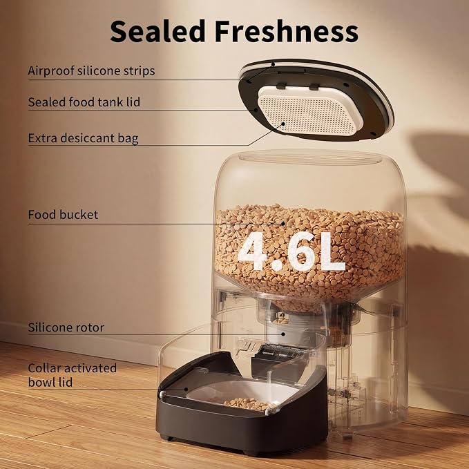 HoneyGuaridan RFID Automatic Cat Feeder with Collar Tag-Activated Personalized Meal, 4.6L 5G WiFi APP Control Cat Food Dispenser with Diet Tracking and Anti-theft for Multi Pet Home and Different Diet