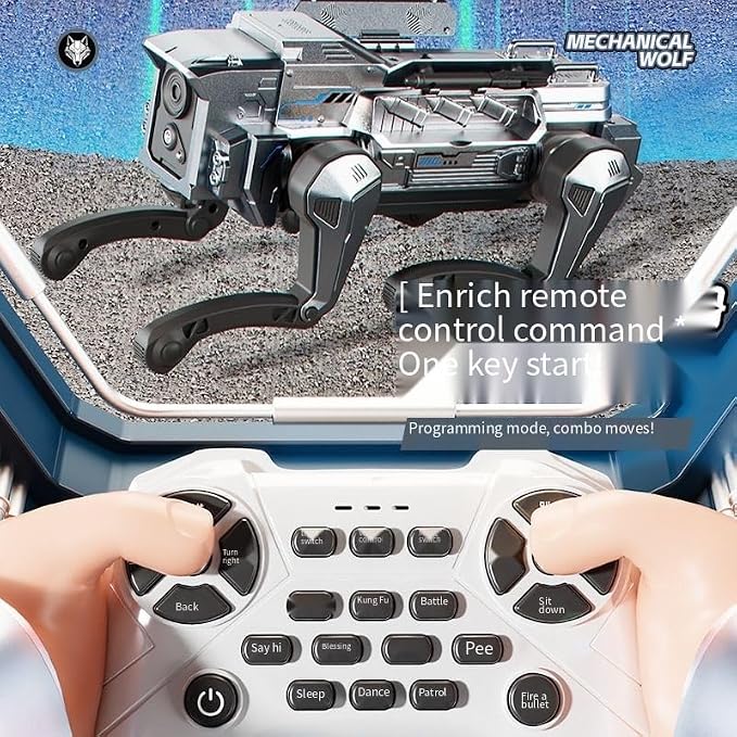 Inventobots AI Military Wolf Remote Control Robot Dog, Plastic, Interactive Touch, Educational Learning, Artificial Intelligence Mechanical Wolf with Controller (Grey)