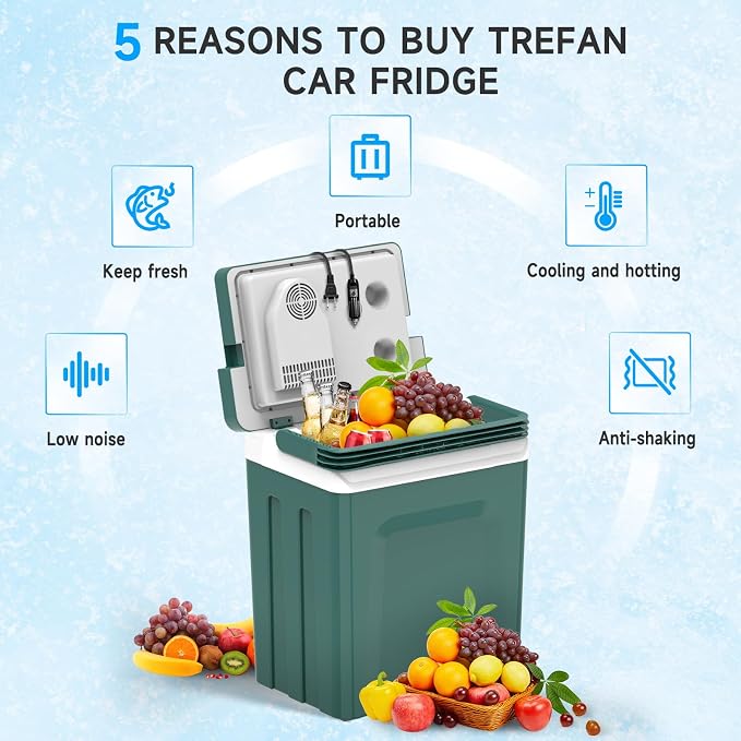 Electric Cooler & Warmer with Handle 26.5 Quart/25L Portable Thermoelectric Fridge for Vehicles & Trucks with 110V AC & 12V DC, 12V Car Cooler for Camping, Travel Army Green
