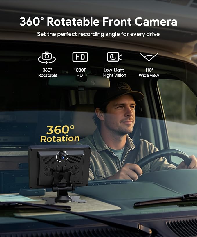 RV Backup Camera System with Front & Rear View Camera, 7'' Split Screen for RV Truck Trailer Camper, 1080P HD DVR Loop Recording, Plug & Play, Night Vision, IP69 Waterproof, Wide Angle, 32GB SD Card