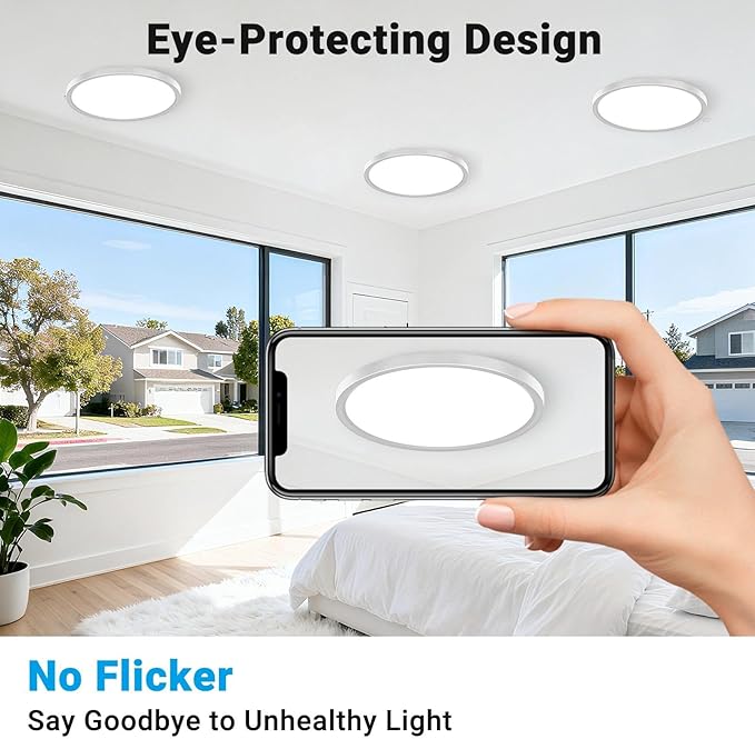 2 Pack LED Flush Mount Ceiling Light,7Inch 15W,3000K/3500K/4000K/5000K/6500K 5 Color Temperatures Ceiling Light Fixture for Kitchen Porch Hallway Bedroom Bathroom and Closet,Brushed Nickel