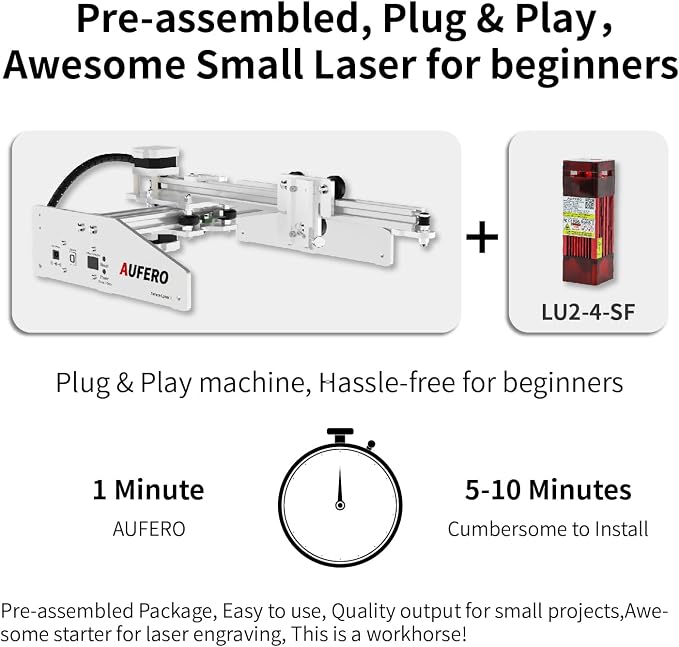 Laser 1 Laser Engraver, 5W Short Focus Laser Module LU2-4-SF, 7.1x7.1 Inch Area, Pre-Assembled, USB, Beginner Friendly for Wood Leather Acrylic