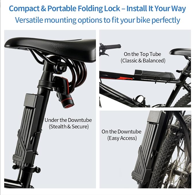 Folding Bike Chain Lock with Key for High Security, Heavy Duty Bicycle Lock with Solid Links for Bike, E-Bike, Scooter and Electric Scooter, Portable and Adjustable Design