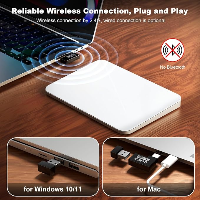 Wireless Trackpad for Mac & Windows with 2.4G USB, 7.5” Glass Surface Touchpad High Precision Multi-Gesture Control, Rechargeable & Portable Track Pad for Computer, MacBook, iMac, Laptop, PC