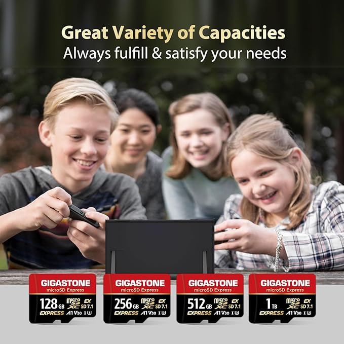 【Designed for Switch 2】 GIGASTONE 256GB microSD Express, MicroSDXC Express Memory Card SD 7.1 Speed up to R/W 880/650MB/s Compatible with Switch 2, Professional Camera, A1 V30 U3, with SD Adapter